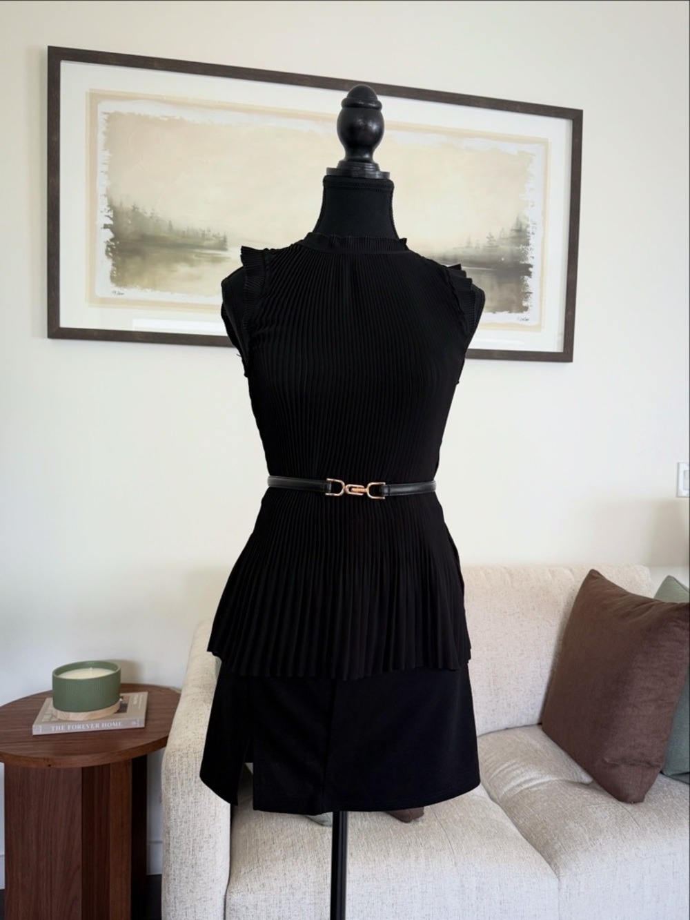 Black Pleated Sleeveless Peplum Top
